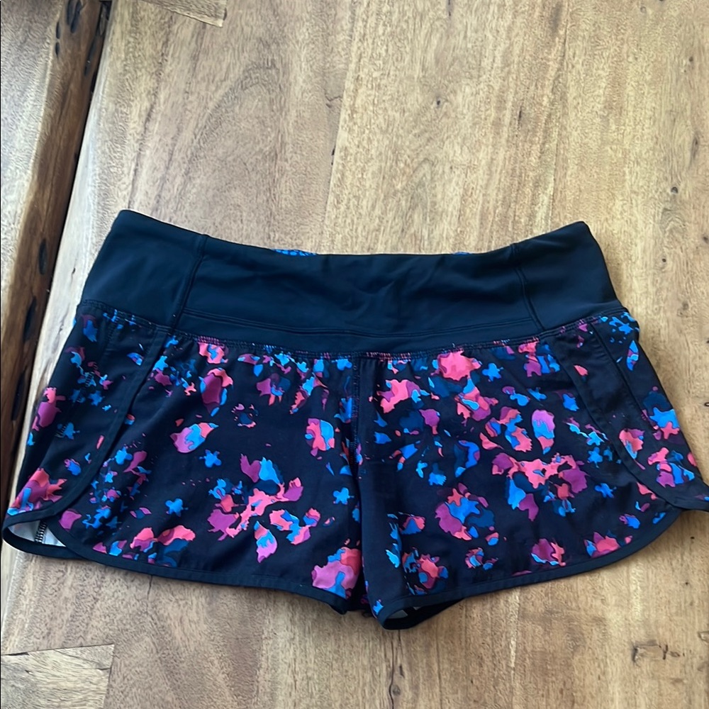 Lululemon Black and Pink Floral Shorts